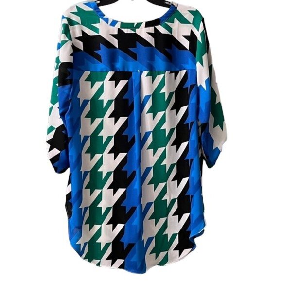 Worthington Woman Houndstooth Spring Tunic Split Neck 3/4 Sleeve High Low Hem 1X - Picture 7 of 9
